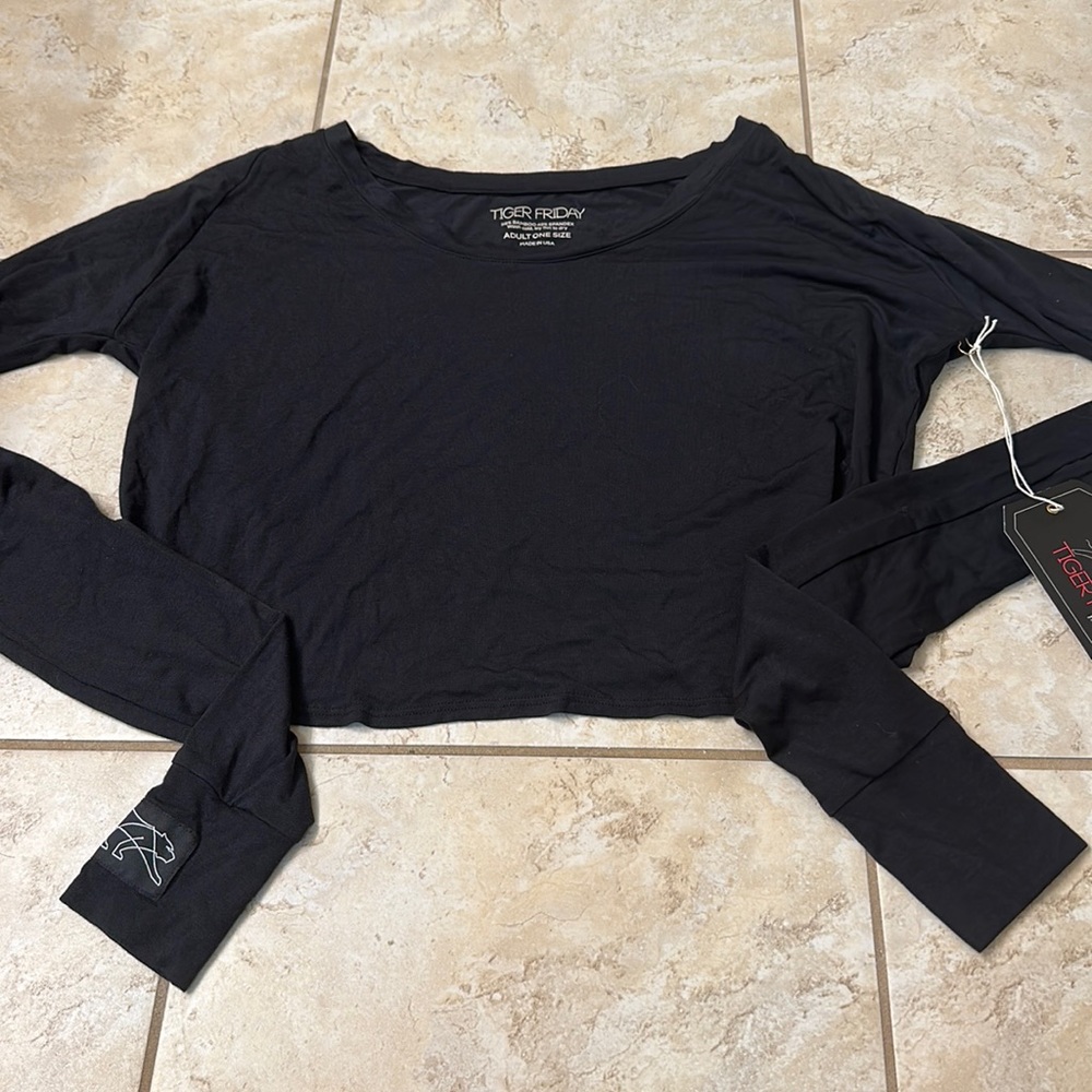 Tiger Friday Adult OS Cropped U Bottom Long Sleeve T Shirt New Black